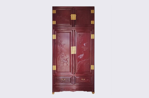 西城高端中式家居装修深红色纯实木衣柜